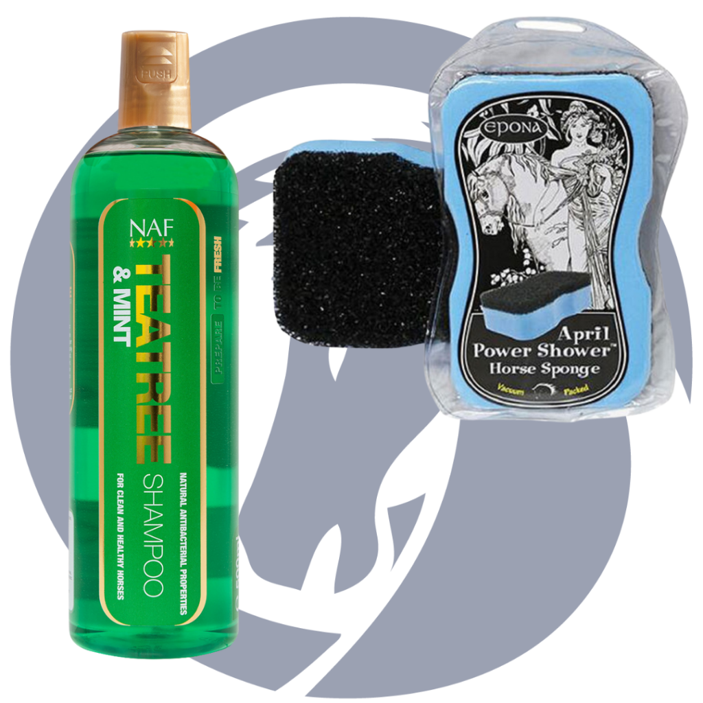 NAF Tea Tree and Mint Shampoo and April Power Shower Horse Sponge